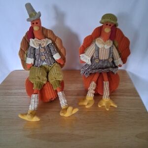 Festive Turkey Figures with Orange and Green Outfits